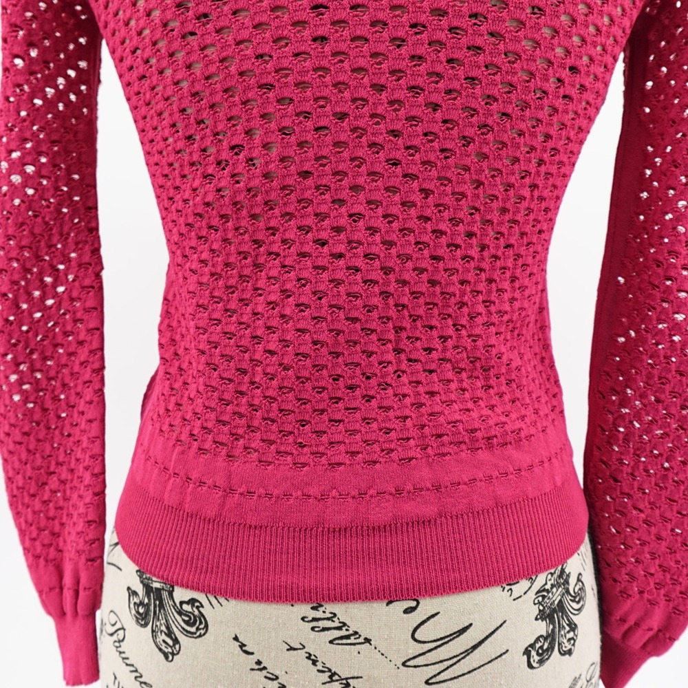 Moschino Cardigan Womens 4 Pink Cropped Fine‎ Knit Open Stitched Statement Italy - Picture 11 of 16
